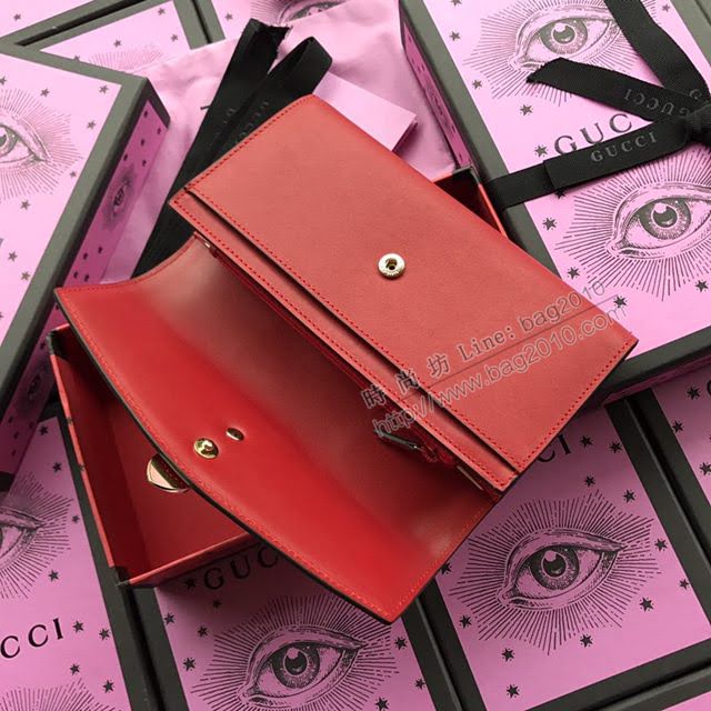 Gucci錢包 古馳新款Sylvie長夾翻蓋皮夾 Gucci女款短錢包 476081大紅全皮  gdj1099